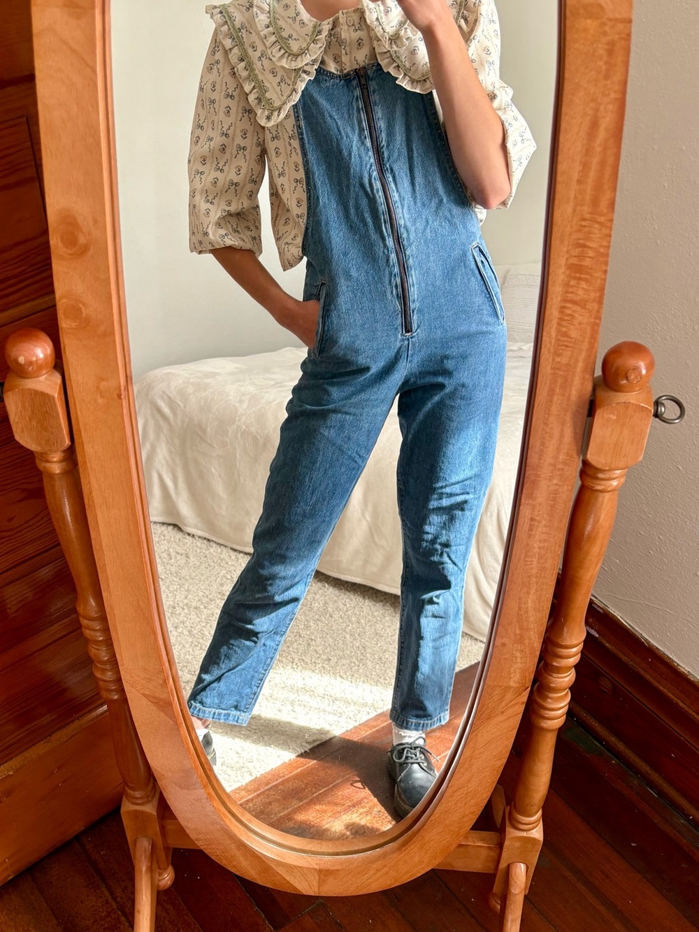 Forever 21 Denim Blue Zip-Front Overalls